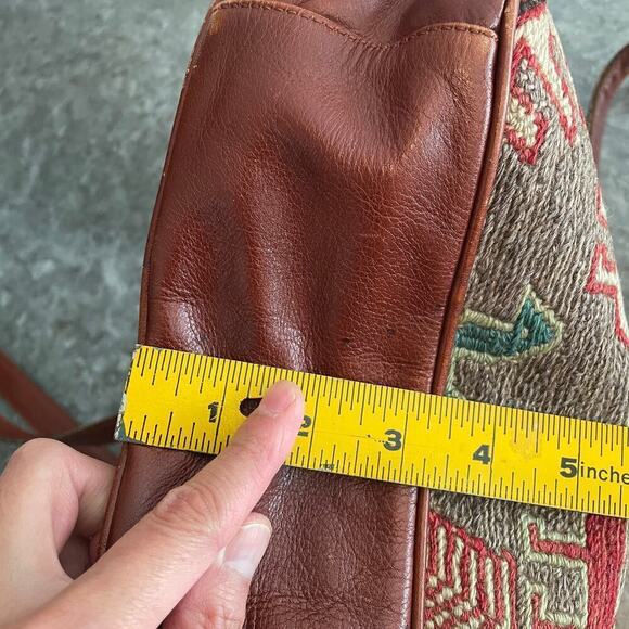 Vintage Turkish Wool Kilim Leather Camel Shoulder Bag Purse Brown Boho Artsy - Picture 12 of 13